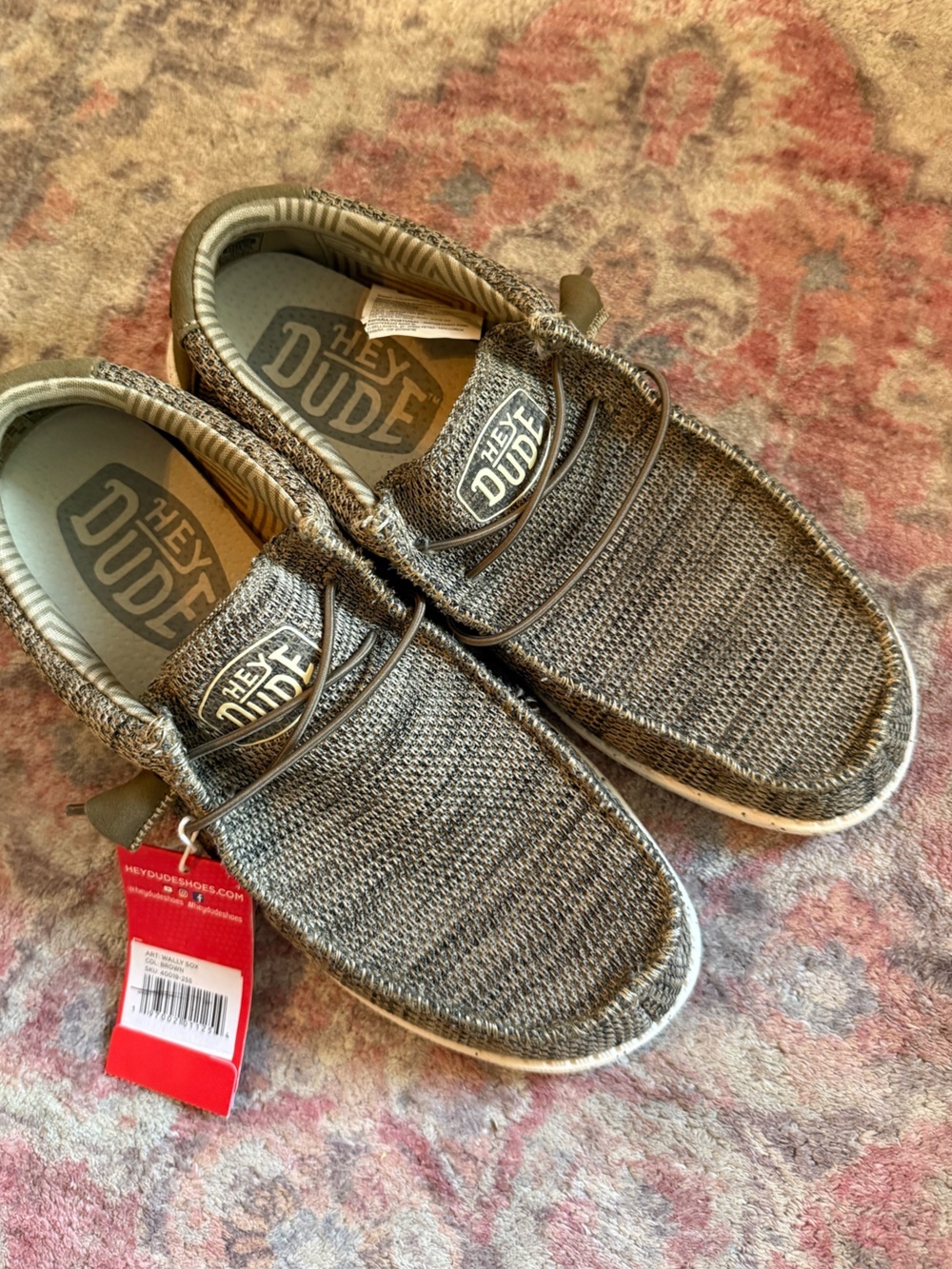 Hey Dude Brown Canvas Moccasin Slip-Ons with White Sole mens 9 NWT